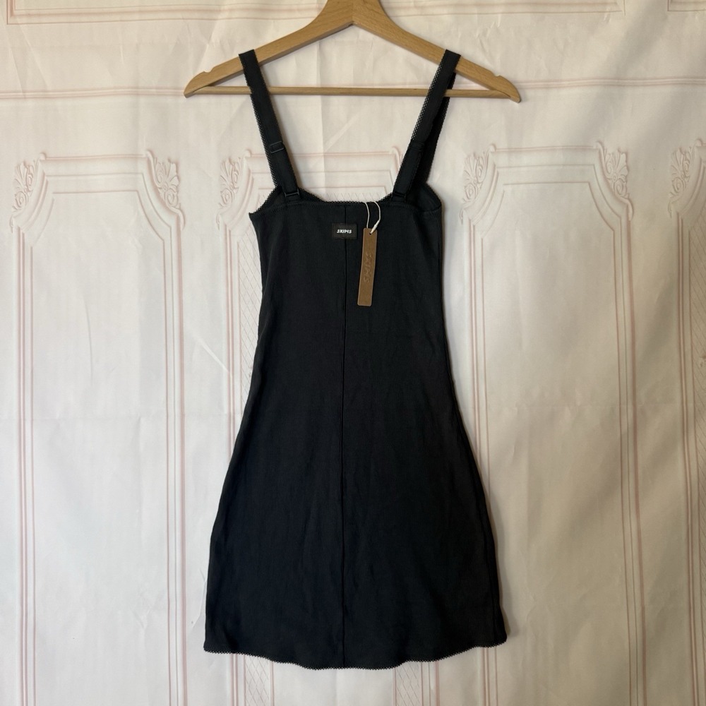 Skims Cotton Rib Picot Cami Mini Dress Black Size XXS NWT